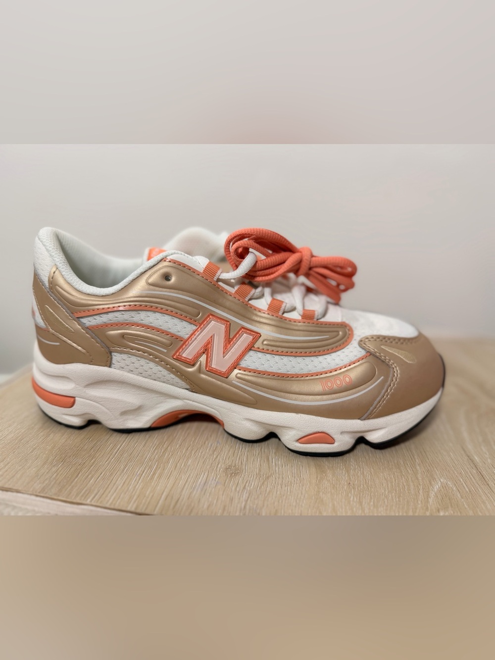 New Balance Kids Tan, White & Coral Sneakers